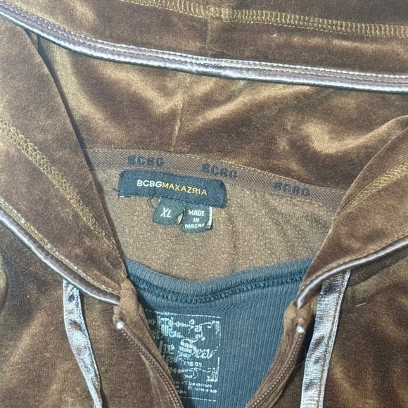 BCBGMAXAZRIA Brown Velour Hoodie Jacket Velour Hoodie Jacket Size XL - Picture 4 of 8